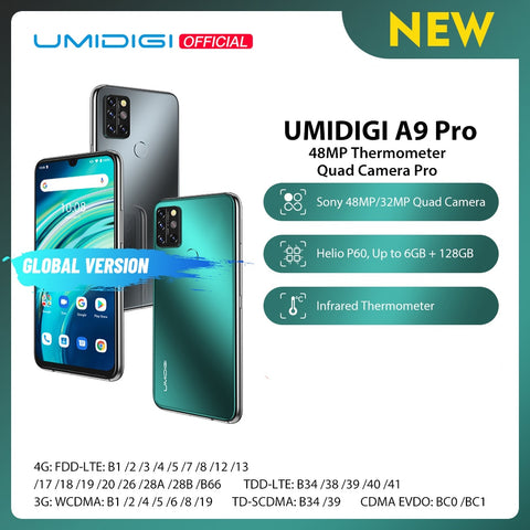 Image of UMIDIGI A9 Pro SmartPhone Unlocked 32/48MP Quad Camera 24MP Selfie Camera 4GB 64GB/6GB 128GB Helio P60 6.3" FHD+ Global Version