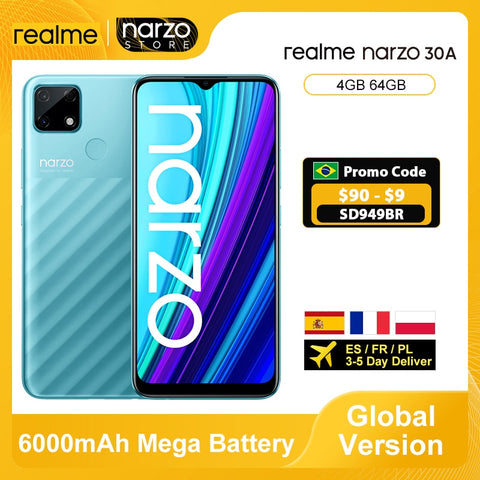Image of Global Version Realme Narzo 30A Smartphone 4GB 64GB Helio G85 6.5'' Fullscreen 13MP AI Dual Camera 6000mAh 18W Quick Charge - ExpoMegaStore