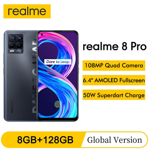 Image of realme 8 Pro 6.4''FHD AMOLED 108MP Quad Camera 8GB 128GB Snapdragon 720G Octa Core 4500mAh 50W Super DartCharge NFC Mobile Phone - ExpoMegaStore