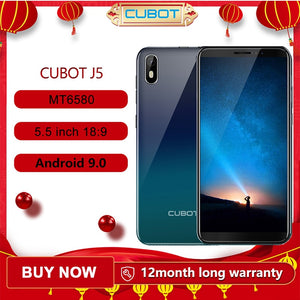 Cubot J5 Smartphone 5.5" 18:9 Full Screen MT6580 Quad-Core Android 9.0 Telephone 2GB RAM 16GB ROM Phone Dual SIM Card 2800mAh 3G