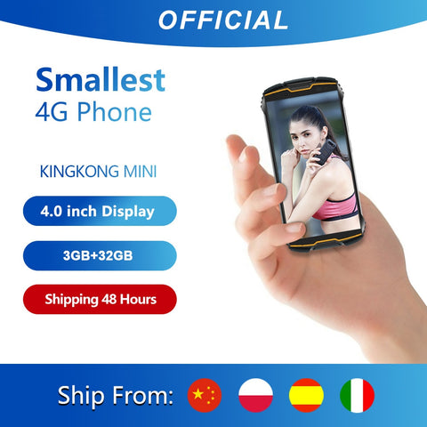 Cubot KingKong MINI 4" QHD+ 18:9 Rugged Phone Waterproof 4G LTE Dual-SIM 3GB+32GB Android 9.0 Outdoor Smartphone Compact Phone