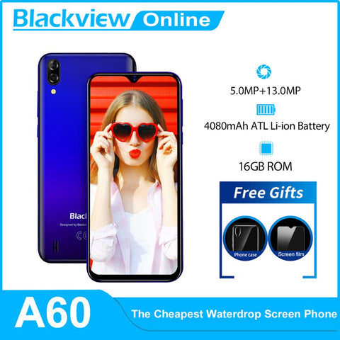 Image of Original Blackview A60 Smartphone 16GB ROM Mobile Phone 6.1 inch Waterdrop Screen 4080mAh Battery 13MP Camera Android Cellphone