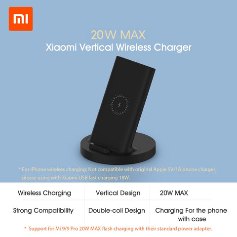 Image of Xiaomi Vertical Wireless Charger 20W Max with Flash Charging Qi Compatible Multiple Safe Stand Horizontal for Xiaomi phone - ExpoMegaStore