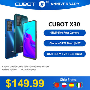Cubot X30 8GB Smartphone 48MP Five Camera 32MP Selfie NFC 256GB 6.4" FHD+ Fullview Display Android 10 Global Version Helio P60 - ExpoMegaStore