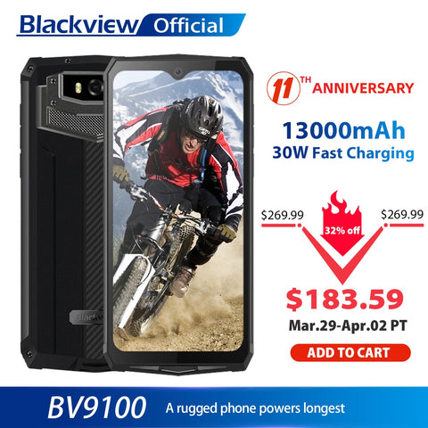 Image of Blackview BV9100 IP68 Waterproof Cellphone 13000mAH 30W fast charging 4G Mobile Phone MTK6765 4GB+64GB 16.0MP Rugged Smartphone