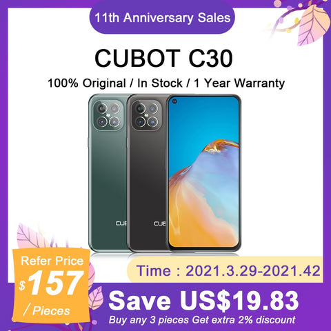 Image of CUBOT C30 Smart Phone with NFC 4G Global Version Mobile Phones 48MP Rear Quad AI Camera 32MP Selfie smartphone android 10 256GB - ExpoMegaStore