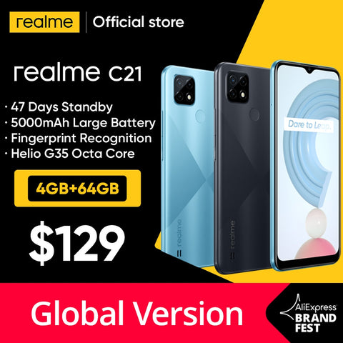 Image of [World Premiere In Stock] Global Version realme C21 Smartphone Helio G35 Octa Core 64GB 6.5"display 5000mAh battery 3-Card Slot - ExpoMegaStore