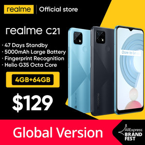 [World Premiere In Stock] Global Version realme C21 Smartphone Helio G35 Octa Core 64GB 6.5"display 5000mAh battery 3-Card Slot - ExpoMegaStore