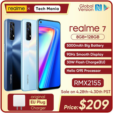 Image of realme 7 Global Version Cell Phones Unlocked 30W Fast Charge Smartphone 8GB RAM 128GB ROM Mobile Phones Helio G95 Gaming Phone - ExpoMegaStore